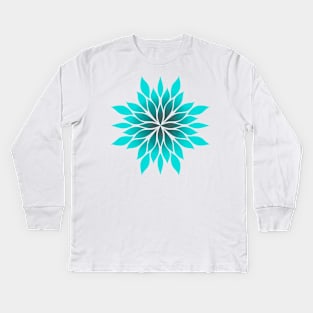 aqua floral symmetrical pattern Kids Long Sleeve T-Shirt